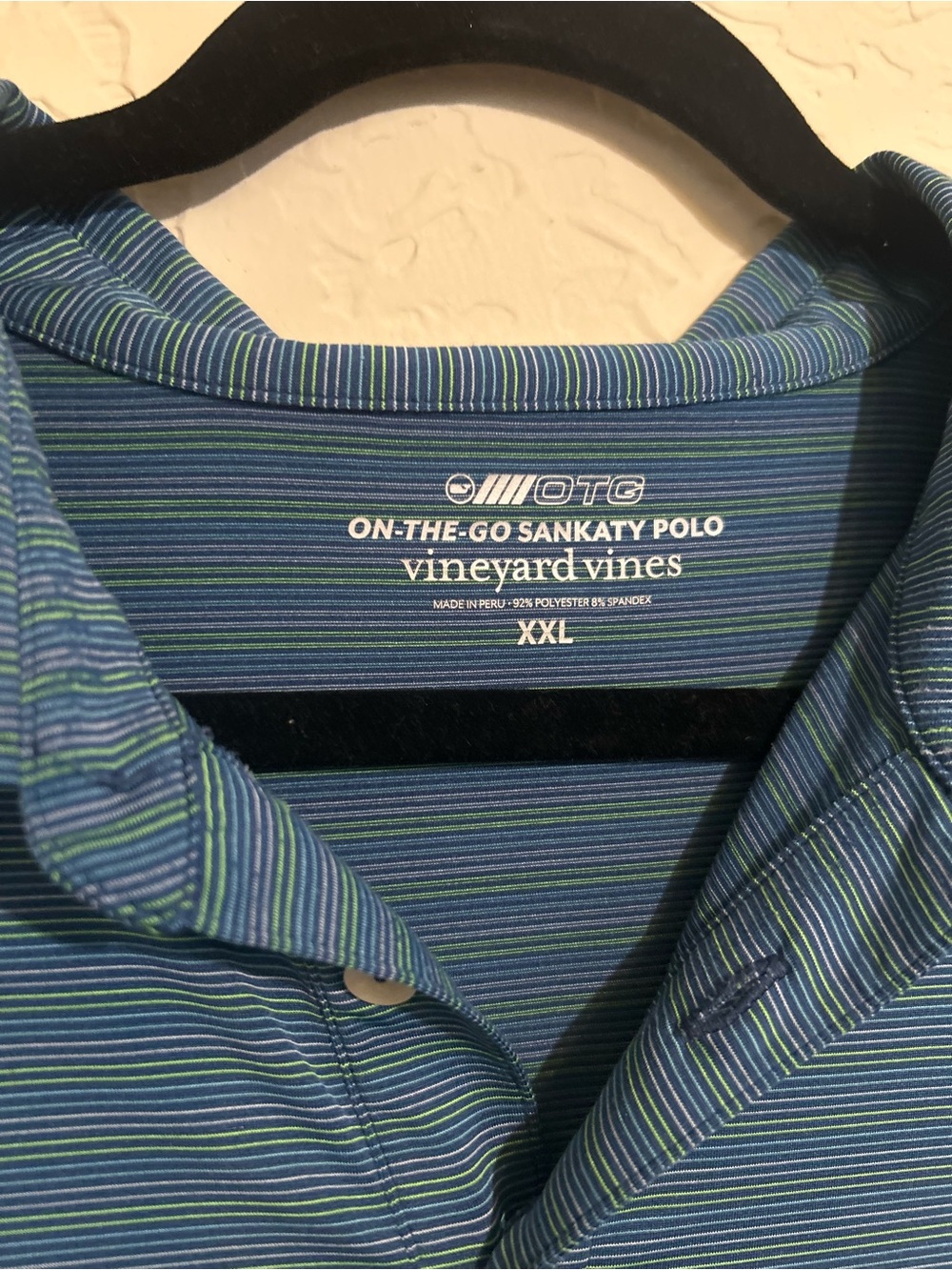 Vineyard Vines Men's Blue and Green Thin-Striped Polo